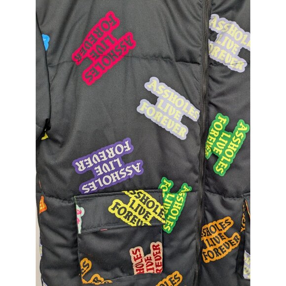 A**holes Live Forever Puffer Jacket Size XL Zip Up Spell Out Gorpcore Streetwear - Picture 11 of 12